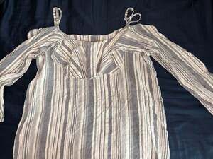 Barneys New York Striped Off-Shoulder Ruffle Blouse Size L Rayon Linen Cotton